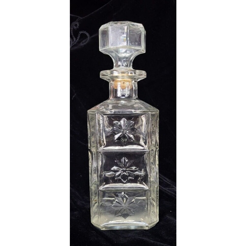 Vintage MCM Cut Glass Square Federal Whiskey Liquor Decanter & Stopper Barware